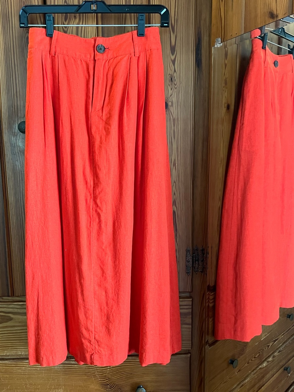 A New Day Orange Linen Blend Maxi Skirt pockets Button High Rise XS pockets